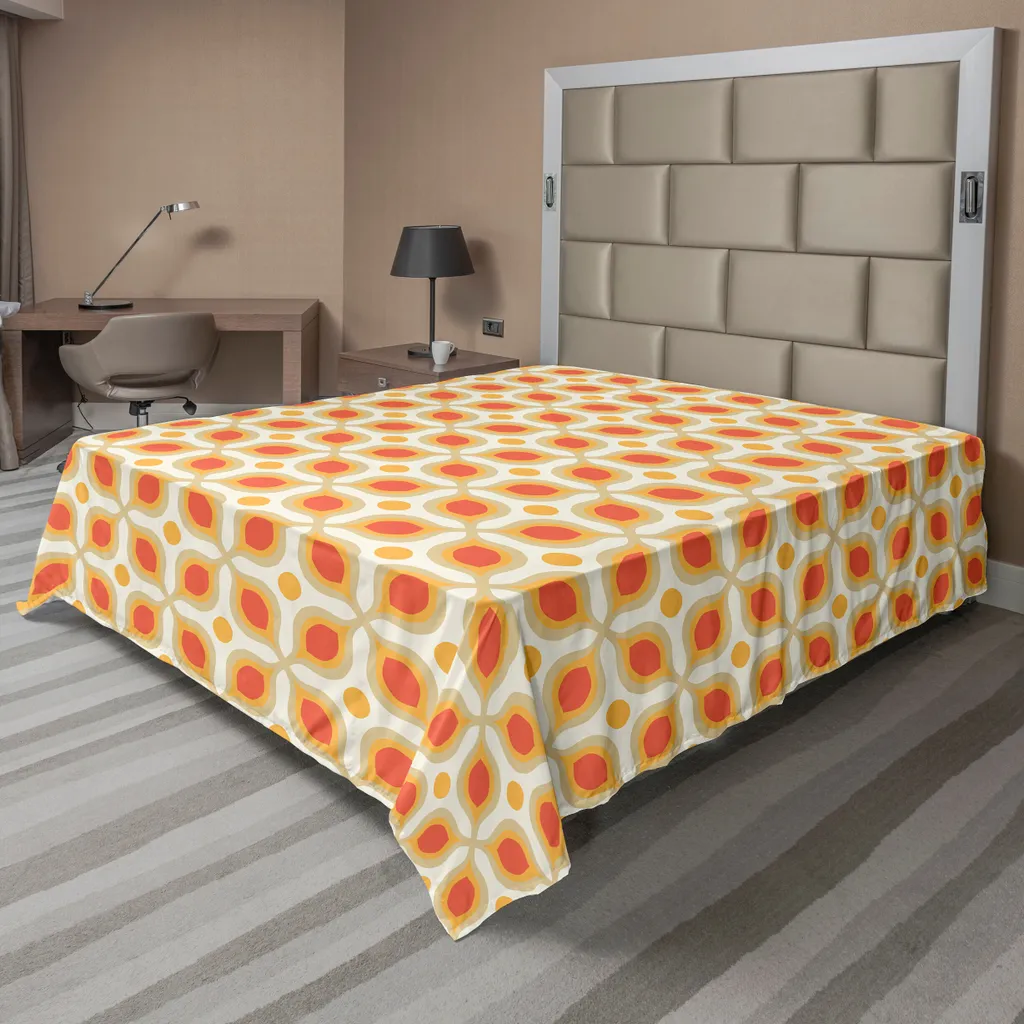 Drap plat géométrique orange crème 244x205 cm ABAKUHAUS en tissu doux