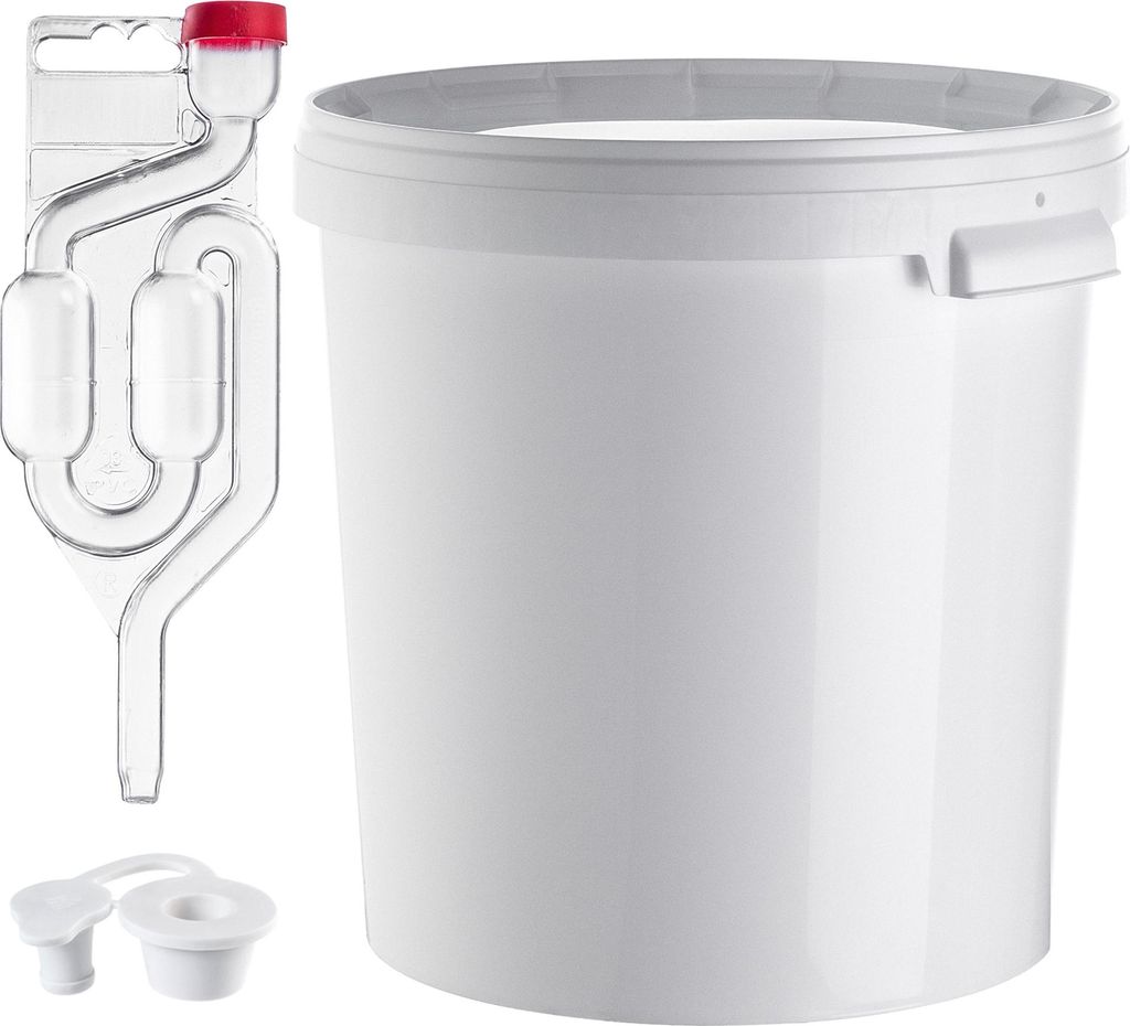 KADAX Gäreimer 33L, Weiß Set mit Gärröhrchen & Gummistopfen, Gärbehälter aus Kunststoff mit Gärspund & Stopfen, großer Eimer mit Gäraufsat...