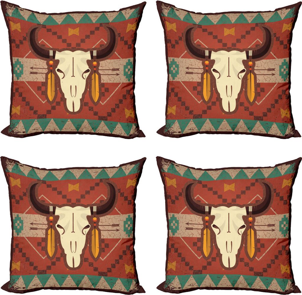 ABAKUHAUS Longhorn Kissenbezug Set (4 Stück), Bull Kopf, Moderner Doppelseitiger Digitaldruck, 50 cm x 50 cm, Mehrfarbig