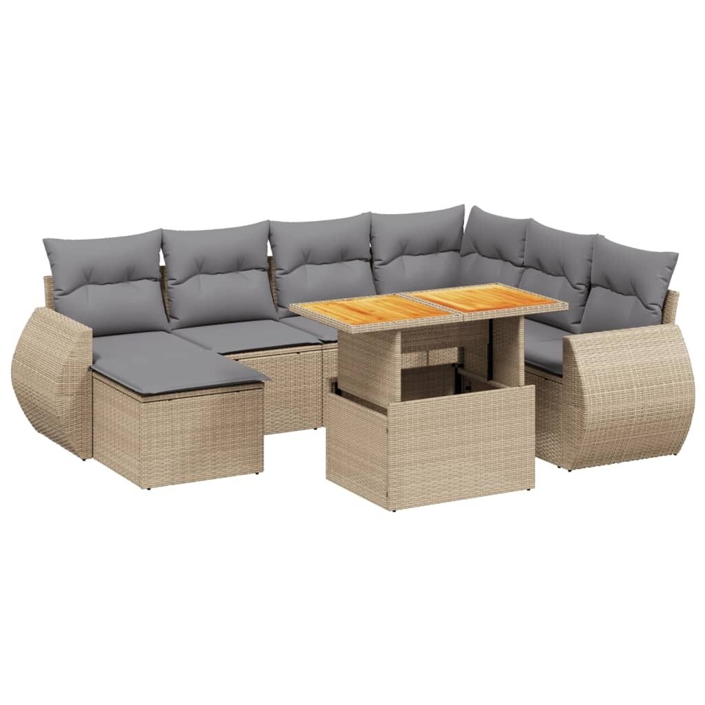 "SALE 2026" 8-tlg. Garten-Lounge-Set - elegantes Design - Sitzgruppe/Gartengarnitur - mit Kissen Beige Poly Rattan - Terassenmöbel DEMöbel200277