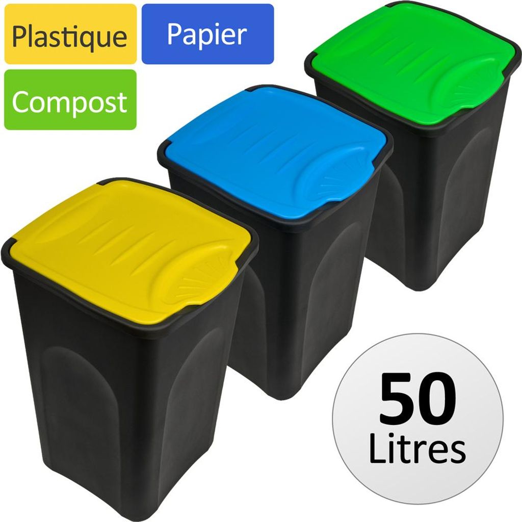 DEUBA® 3x Poubelle tri sélectif 50L couvercle basculant Image du produit 