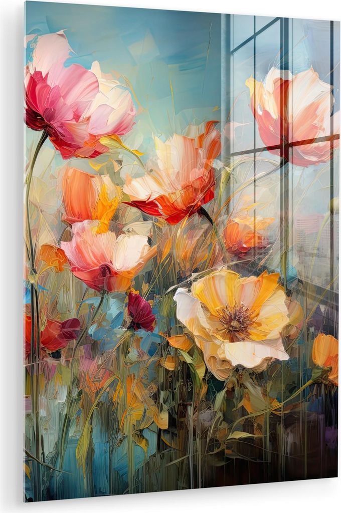 MuchoWow Glasbilder - Bilder auf Wandbild - Foto auf Glas Blumen - Aquarell - Kunst - Botanisch - Natur 30x40 cm Wanddekoration aus Glas - Acrylgla...