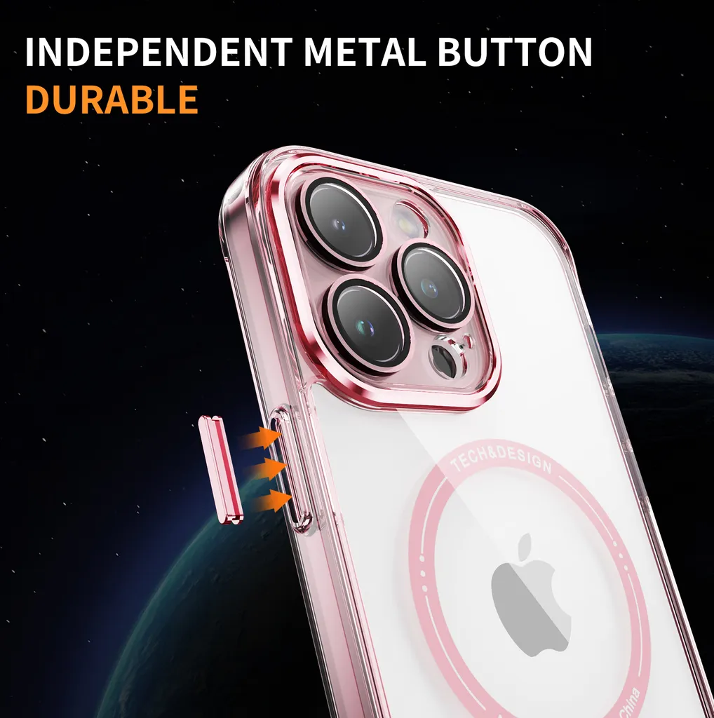 Cover MagSafe iPhone 15 Pro Rosa Trasparente: Protezione Ibrida Antiurto - 6
