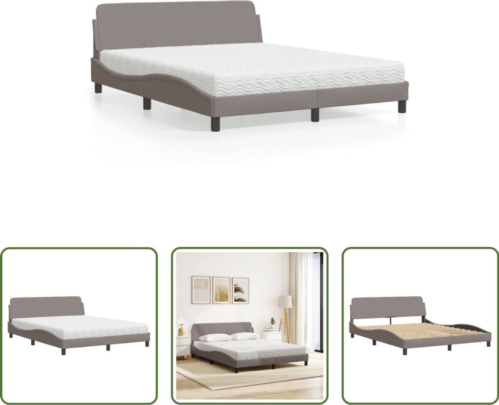 The Living Store Bett mit Matratze Taupe 160x200 cm Stoff