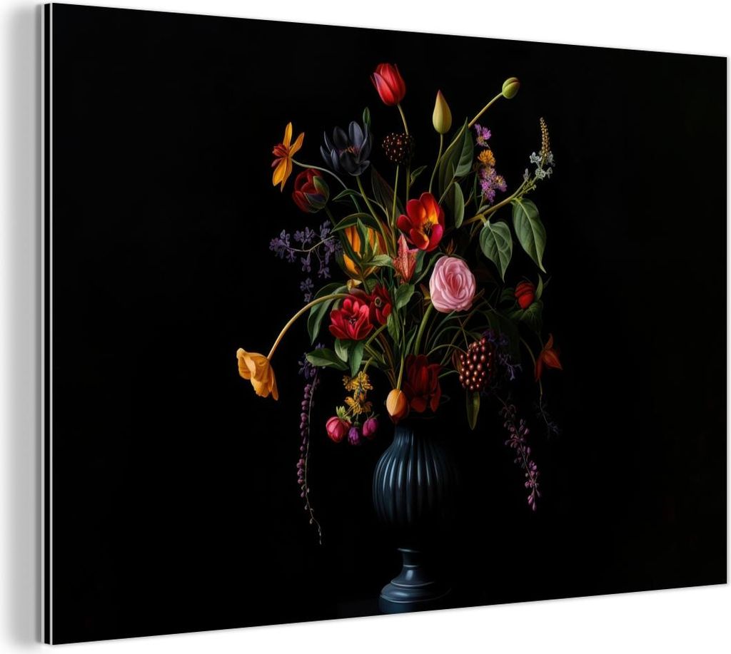 MuchoWow Wanddekoration Metall Metallbild Wandkunst 30x20 cm Blumen - Beeren - Klassisch MuchoWow Aluminium Gemälde - Aluminiumgemälder