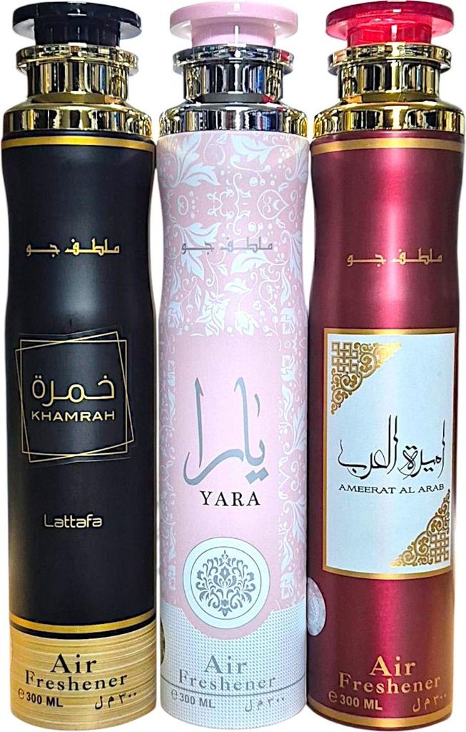 Lattafa Raumduft Set Lufterfrischer Khamrah, Yara, Ameerat Al Arab 3x300ml=900ml