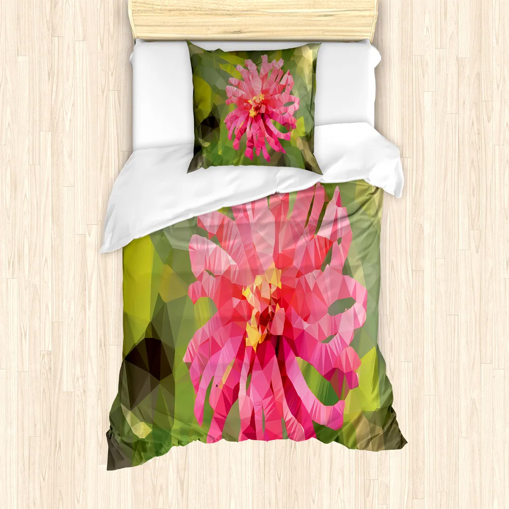 Set Copripiumino ABAKUHAUS 135x200 Zinnia Geometrico Verde Oliva Rosa