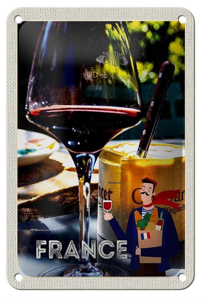 Blechschild Reise 12x18cm Frankreich Camembert Käse Delikatesse Schild