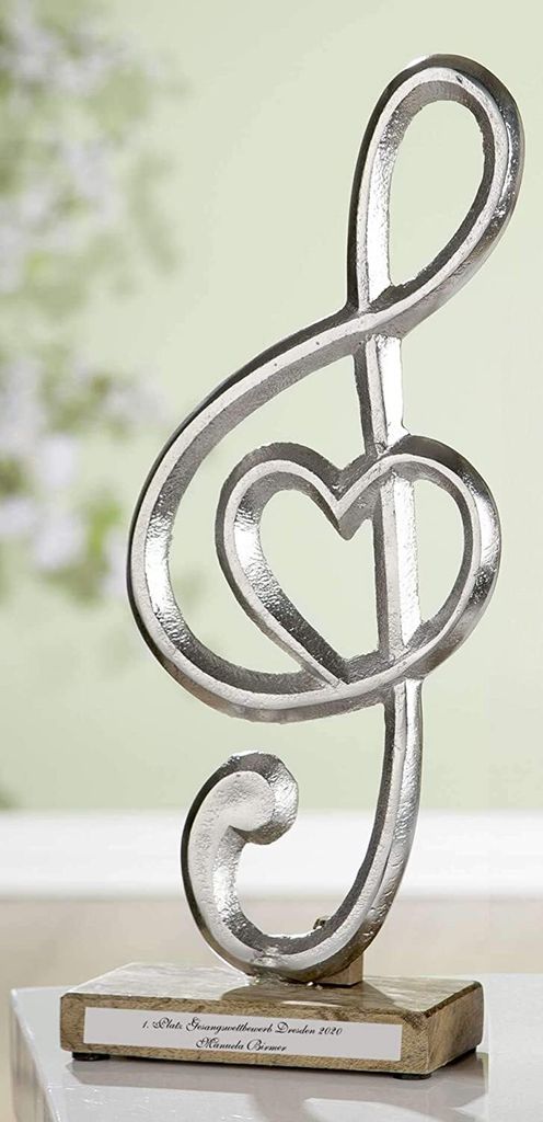 GILDE Standrelief, Notenschlüssel, Aluminium, Mangoholz, Produktbild 