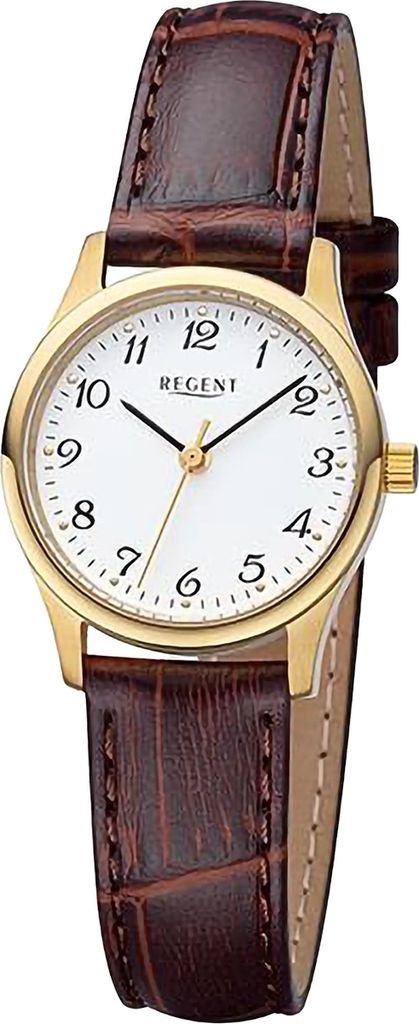 A close-up studio shot of a women's wristwatch with a leather strap.