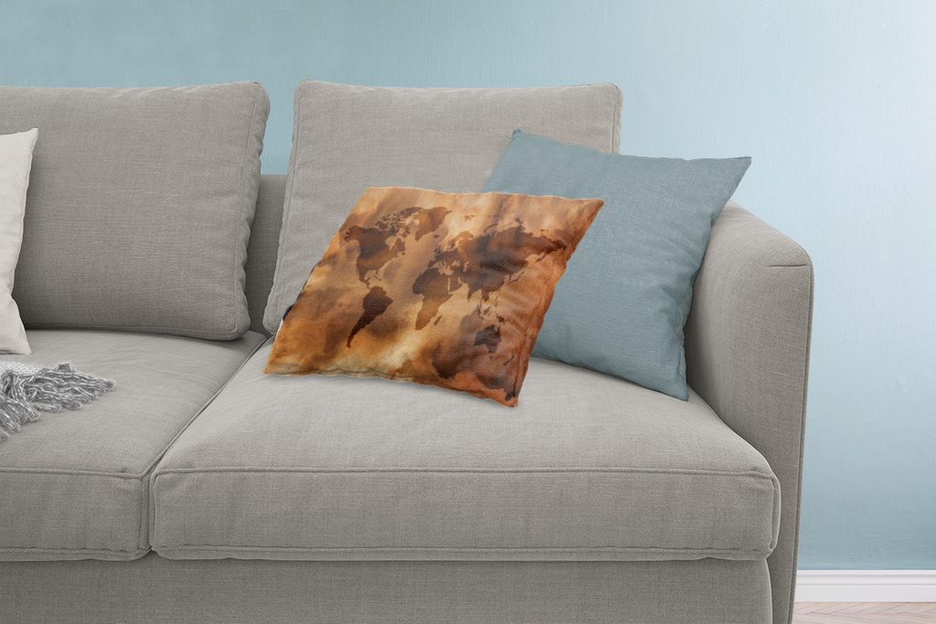 MuchoWow Zierkissen Sofakissen Wohnzimmer Dekokissen 60x40 cm Weltkarte - Braun - Muster - Kopfkissen - Polster mit Foto