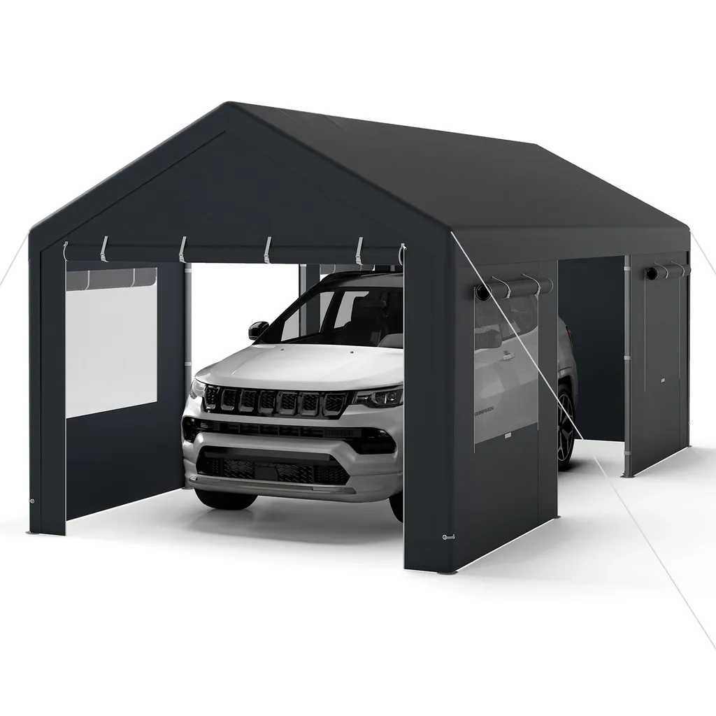 COSTWAY Tente de garage 586x305cm, carport gris résistant à l'hiver