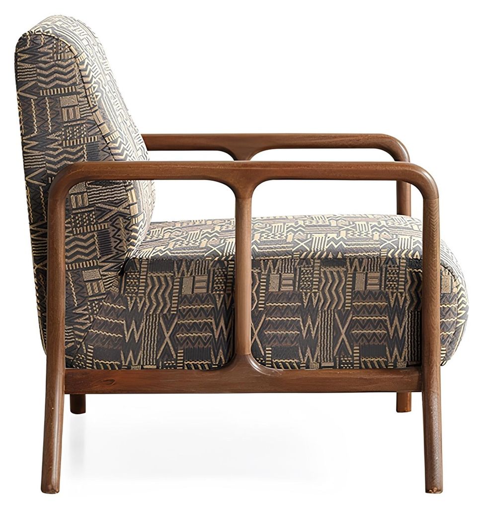 Stilvoller Sessel Modernes Design Braun-beiges Muster Holzrahmen