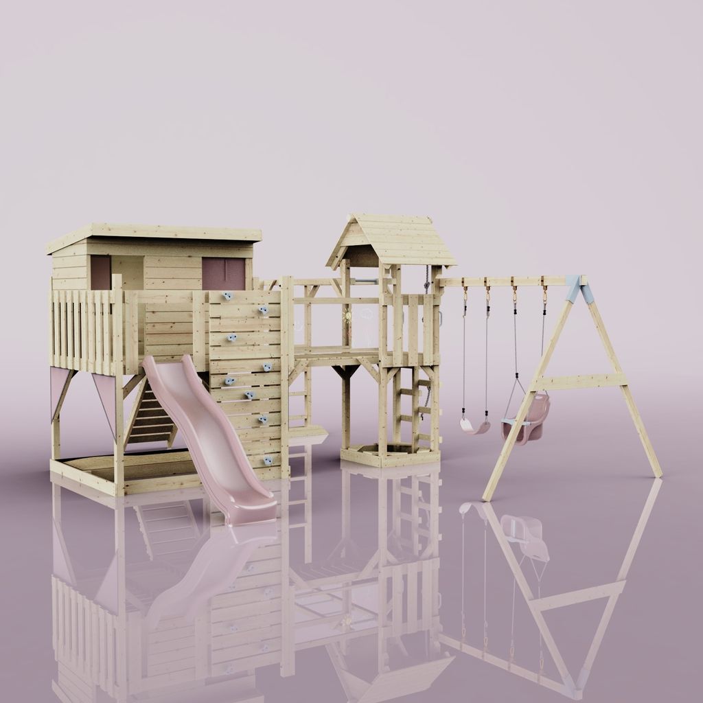 OutdoorToys Spielturm Johanna aus Holz in Rosa Babyschaukel