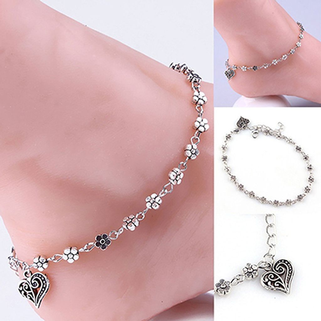 Frauen Blumenkette Fußkettchen Knöchelarmband Barfuß Sandale Strand Fußschmuck