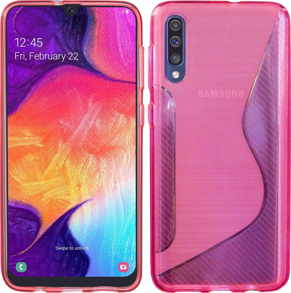 cofi1453 S-Line Hülle Bumper kompatibel mit Samsung Galaxy A50 A505F Silikonhülle Stoßfest Handyhülle TPU Case Cover Pink