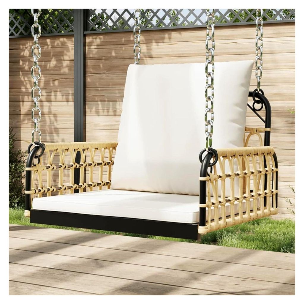 Schaukelstuhl mit Kissen, 63 x 58 x 39 cm, Polyrattan und Stahl, für Strand, Pool, Garten