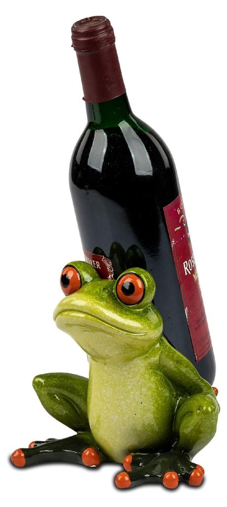 Flaschenhalter Frosch H. 15cm grün handbemalt Kunststein Produktbild 