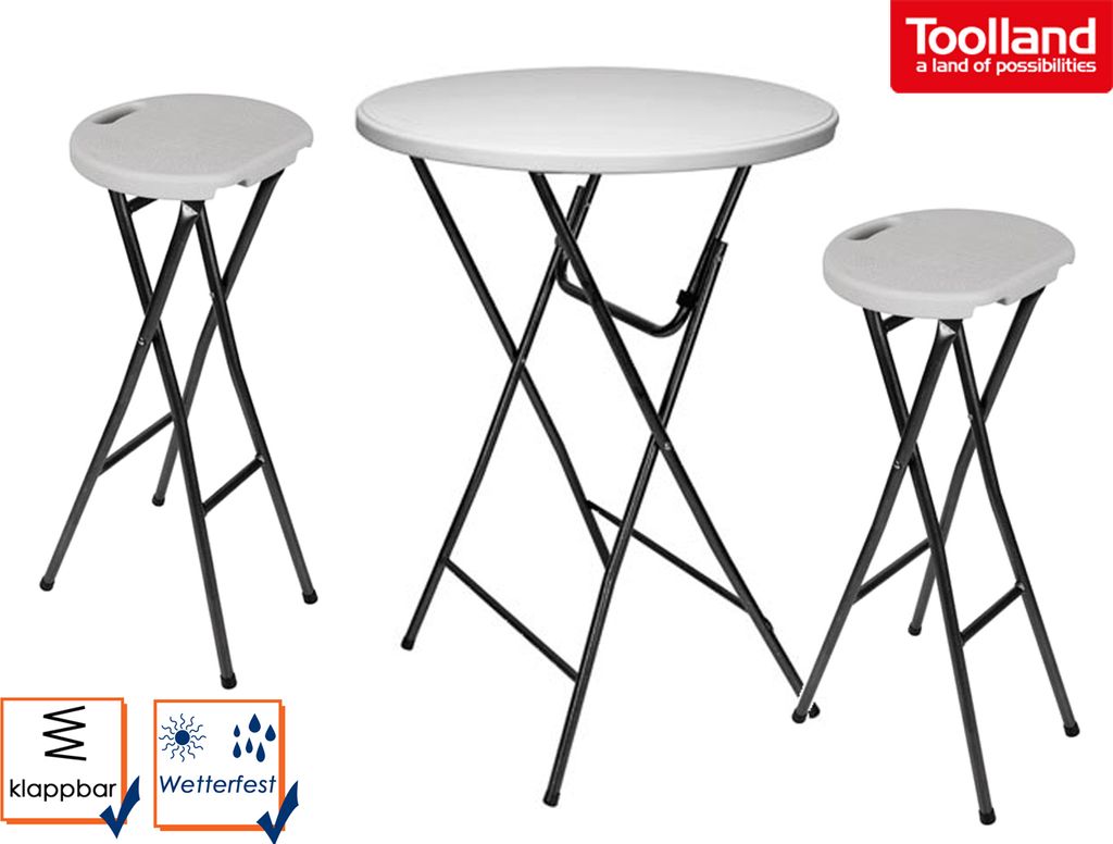 Wetterfester klappbar Stehtisch mit 2 Barhockern Bistrotisch Partytisch Bartisch