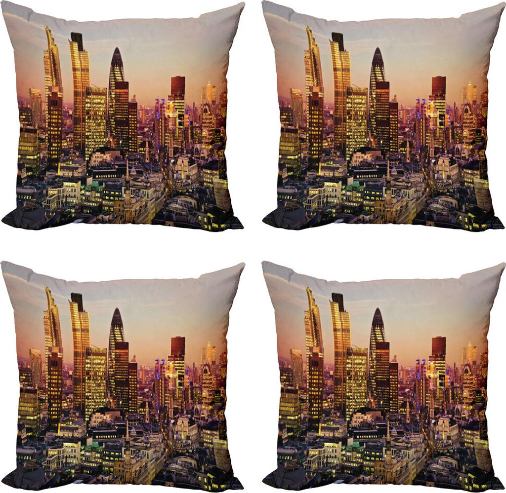 ABAKUHAUS New York Kissenbezug Set (4 Stück), Global City Sunset, Moderner Doppelseitiger Digitaldruck, 45 cm x 45 cm, Mehrfarbig
