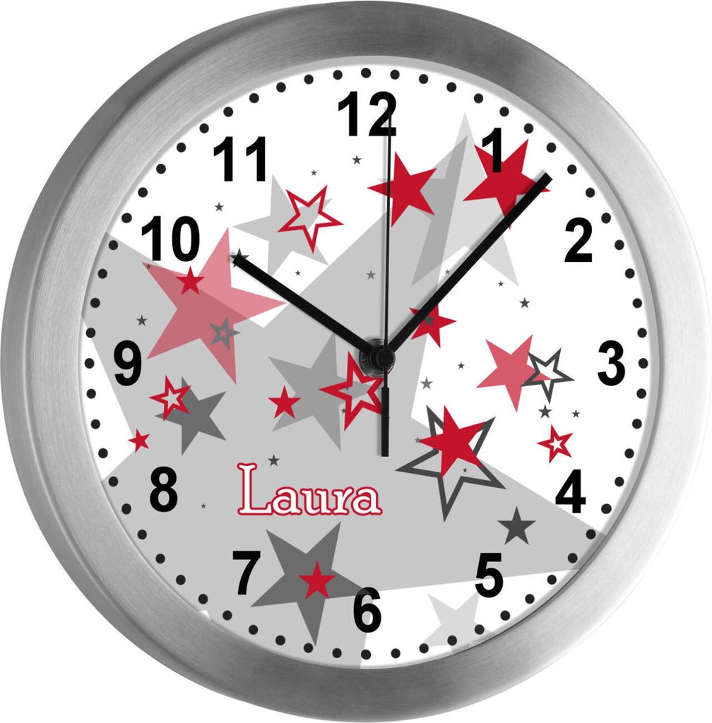 Kinderzimmer Funkwanduhr, Funkuhr Wanduhr Kinder, Sterne brombeere flieder 25 cm
