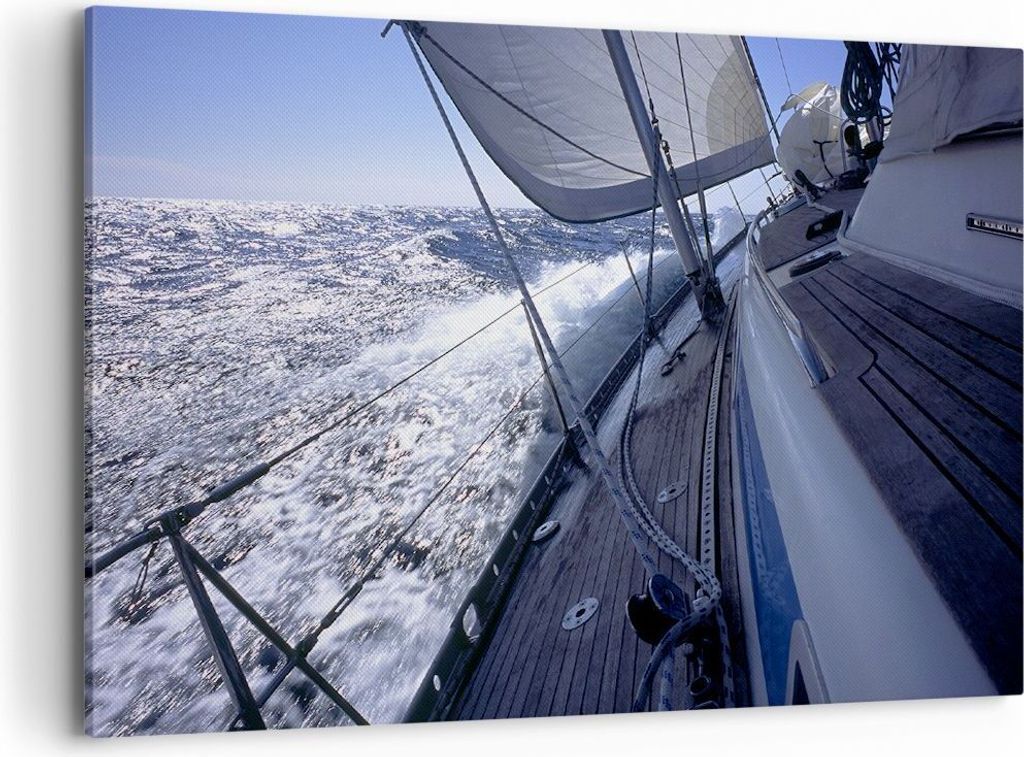 Bild auf Leinwand - Leinwandbild - Boot Ozean Reise Yacht - 100x70cm - Wand Bild - Wanddeko - Leinwanddruck - Bilder - Kunstdruck - Wanddekoration ...