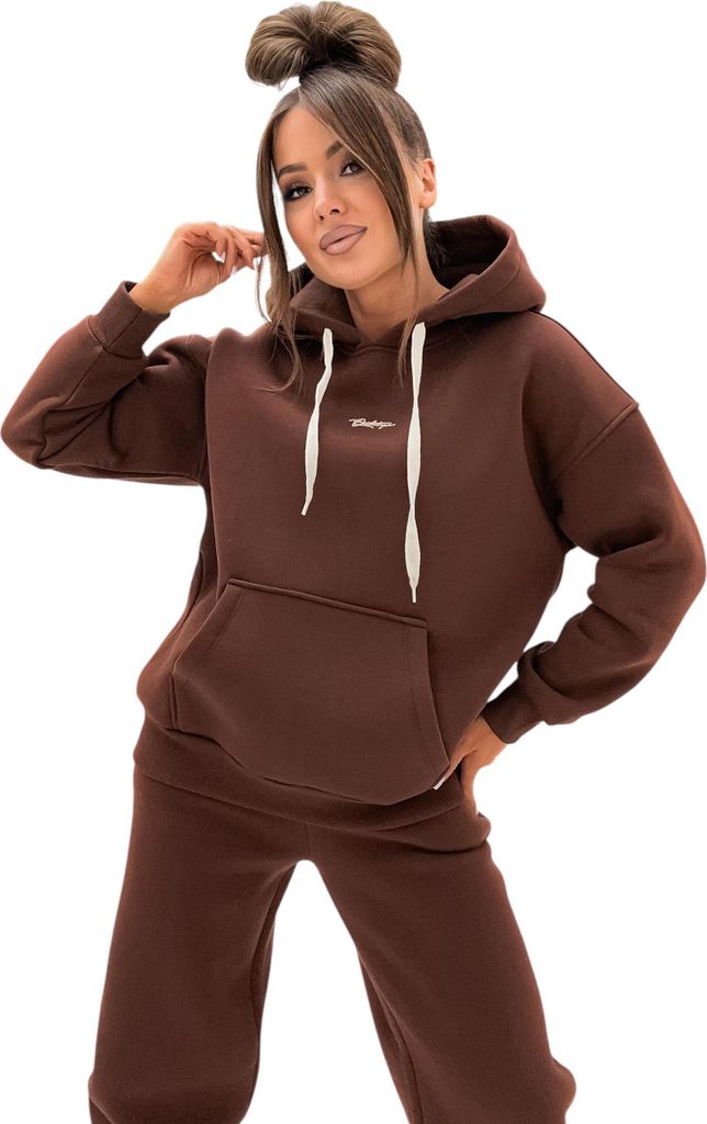 Damen Jogginganzug Hoodie & Hose, Fleece, Warm & Bequem; Schokobraun/S/M
