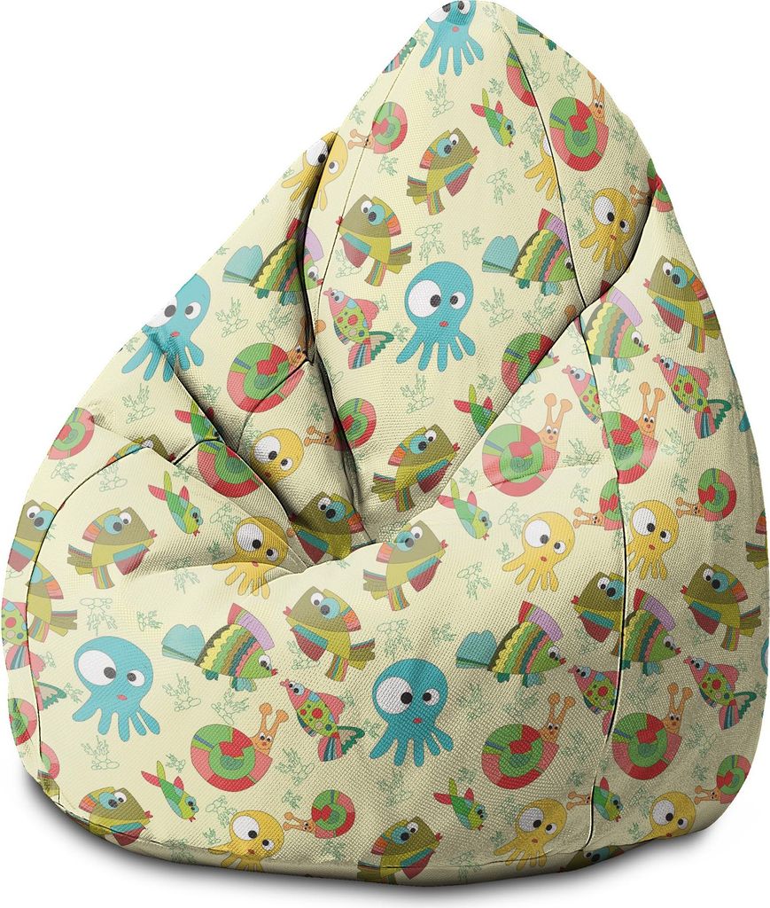 Dreamroots Bean Bag Sitzsack Kinder mit füllung, Bodenkissen Kinder Sitzsack, Sitzsack Kinderzimmer 70x70x105 cm,Sitzkissen Boden Kinder, Sea Animals