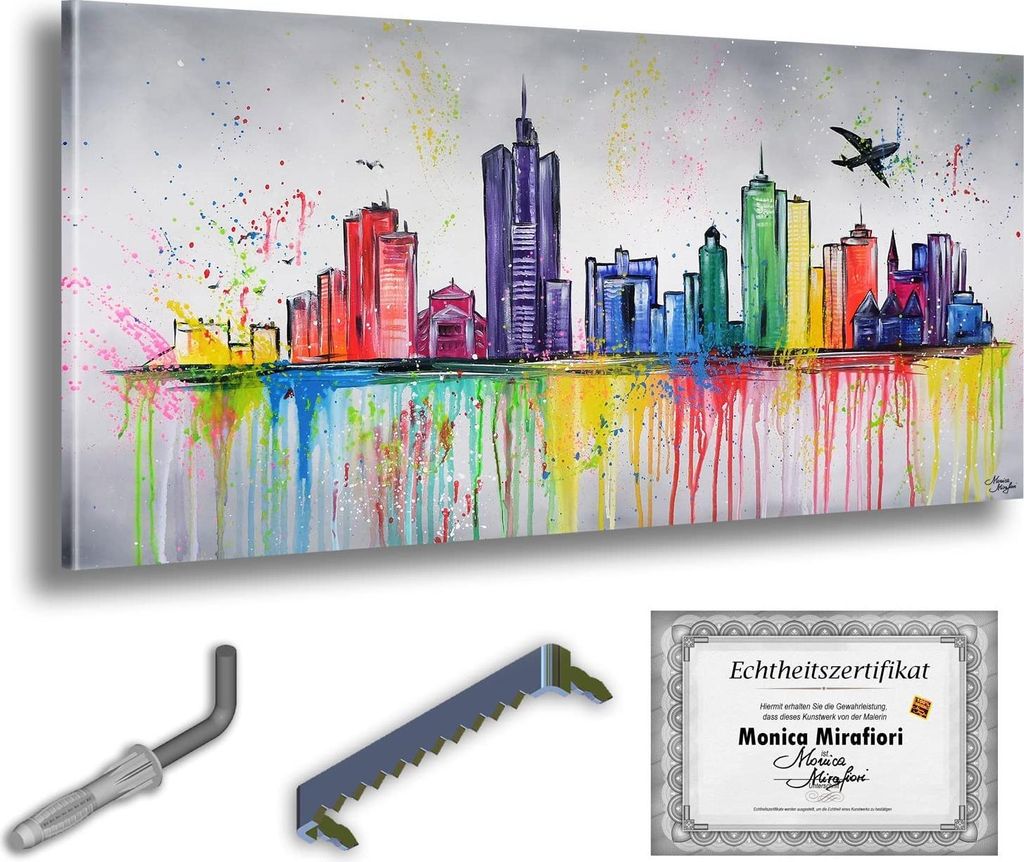 Monica Mirafiori I 100% HANDGEMALT I Gemälde "Frankfurt" I 140x70cm | Gemälde Handgemalt | Acrylgemälde | Sehr Großes Acrylbild I Moderne Kunst...