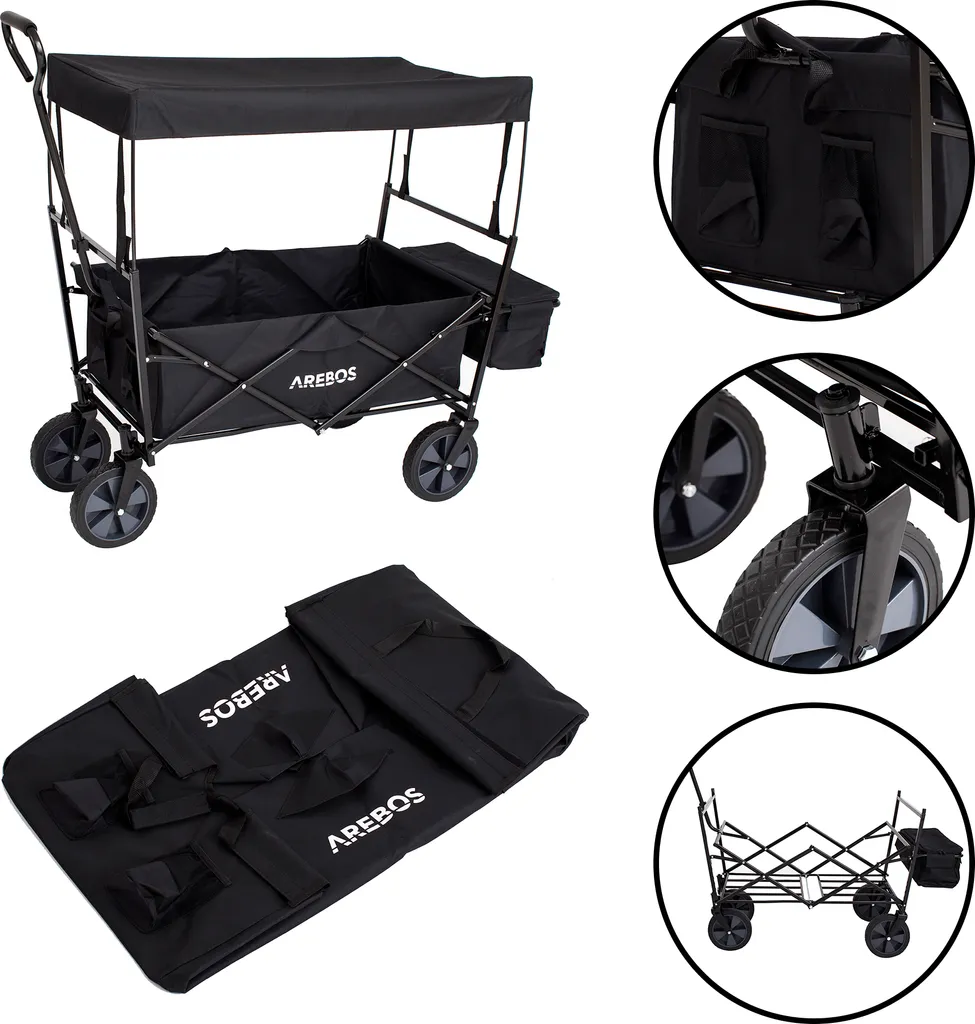 Chariot de Jardin Pliable AREBOS avec Toit et Compartiments de Rangement - 6