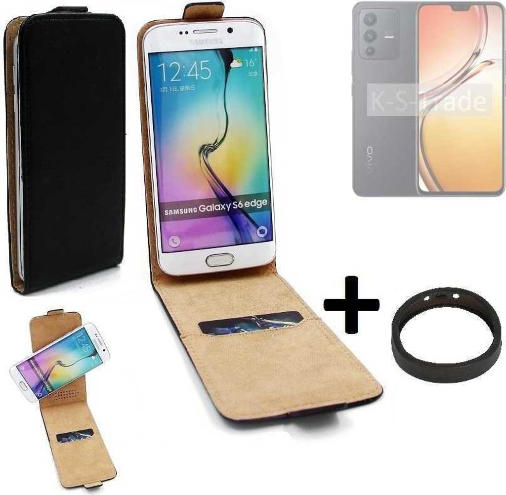 K-S-Trade TOP SET Handyhülle kompatibel mit Vivo V23 5G 360° Flipstyle Schutzhülle Smartphone Tasche schwarz + TPU Bumper, Case Hülle Flip cover