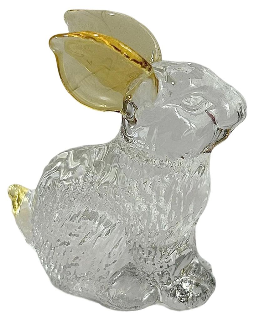 Osterhasenfigur aus Kristallimitat, handgefertigt, aus klarem Glas, Miniatur-Tierskulptur, Tischdekoration für Schreibtisch oder Regal.