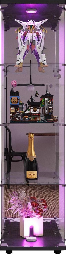 Glas-Vitrinenschrank - Vertikale Sammelvitrine - 4 Ebenen - Für Sammlerstücke - Minimalistisch Modern - Selbstmontage - Schwarz