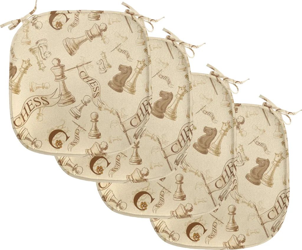 ABAKUHAUS Lot de 4 Coussins de Chaise Beiges avec Motifs Échecs Rétro