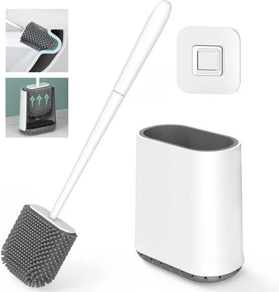 Brosse de toilettes en silicone avec support à séchage rapide - Blanc