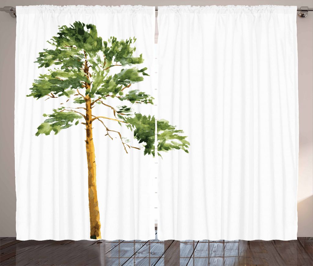 ABAKUHAUS Baum Rustikaler Gardine, Aquarelle Natur Skizze, Schlafzimmer Kräuselband Vorhang mit Schlaufen und Haken, 280 x 175 cm, Blasser Kaffee ...