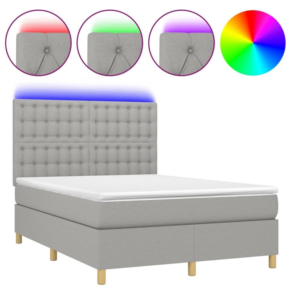 "im Sonderangebot"Boxspringbett Modernes/Doppelbett - Polsterbett Erwachsene/r /Kind - mit Matratze & LED Hellgrau 140x190cm Stoff - Klassische Bet...