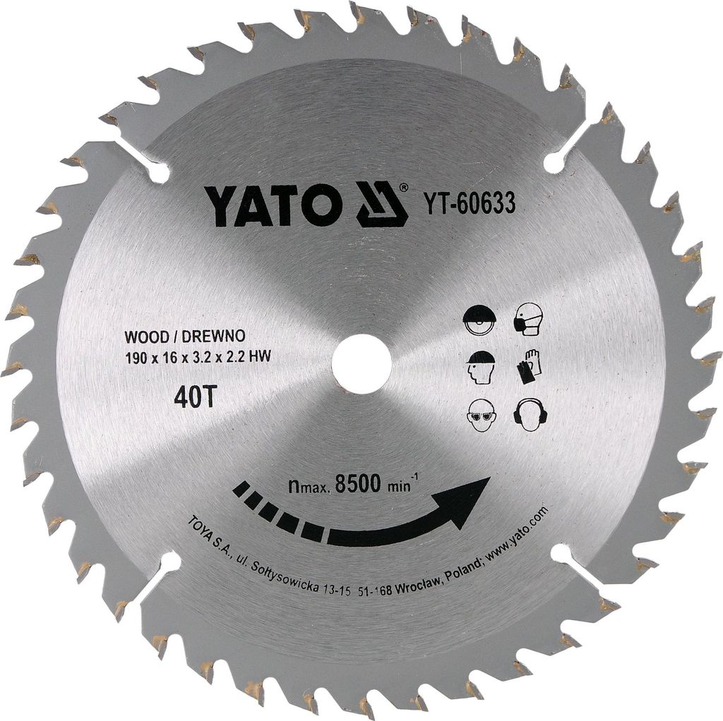 Yato YT-60633, Kunststoff, Holz, 19 cm, 1,6 cm, Hartmetall-bestücktes Wolfram (TCT), 8500 RPM, 1 Stück(e)