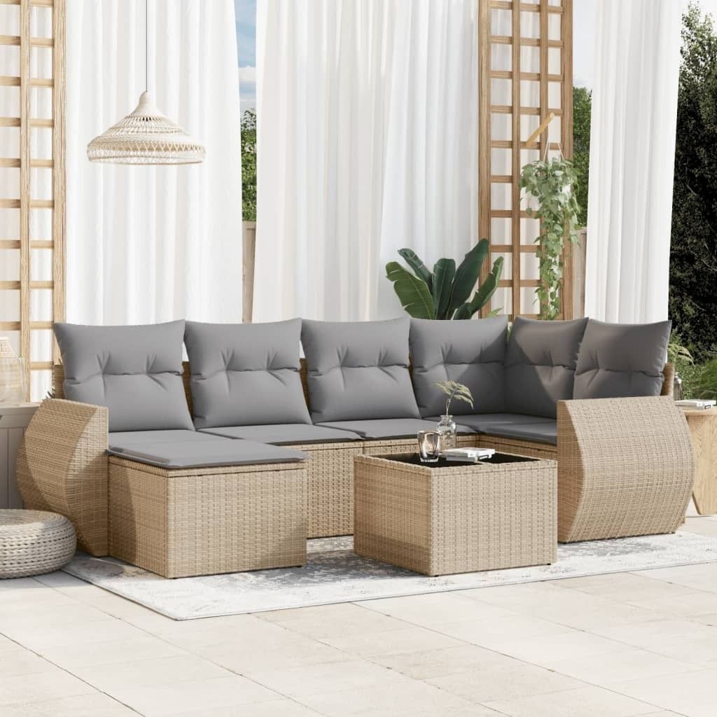 Maison Exclusive - 7-tlg. Garten-Sofagarnitur mit Kissen Beige Poly Rattan