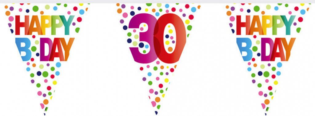 Bunte Happy Birthday Wimpelgirlande zum 30. Geburtstag 10m