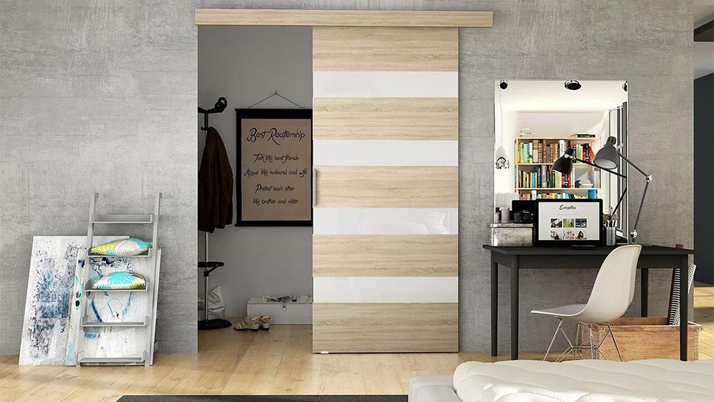 Posuvné dvere MIRAN 5 - 70 cm, dub sonoma / biele sklo Obrázok produktu 