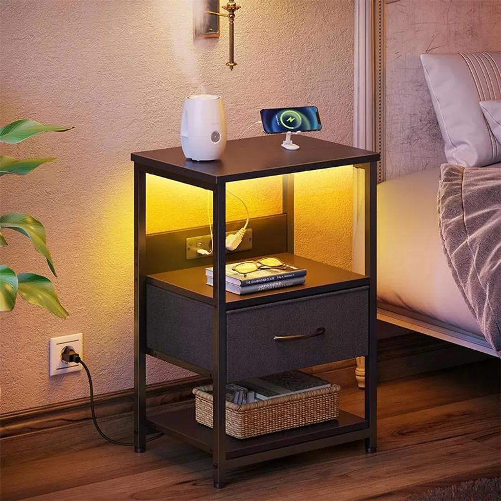 Table de chevet LED noire pour optimiser le rangement et l'éclairage - 3