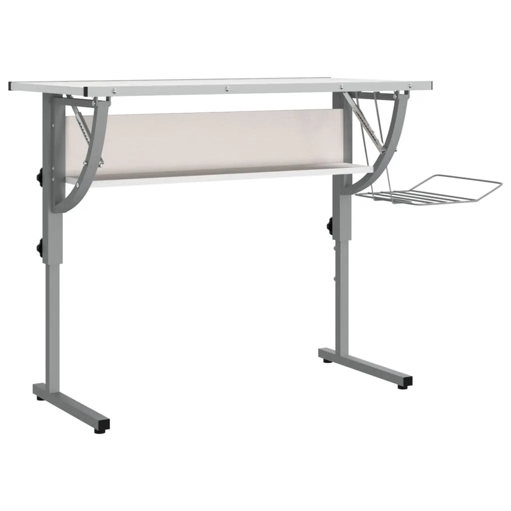 Tavolo artigianale Bianco e grigio 110x53x(58-87) cm Materiale a base di legno e acciaio