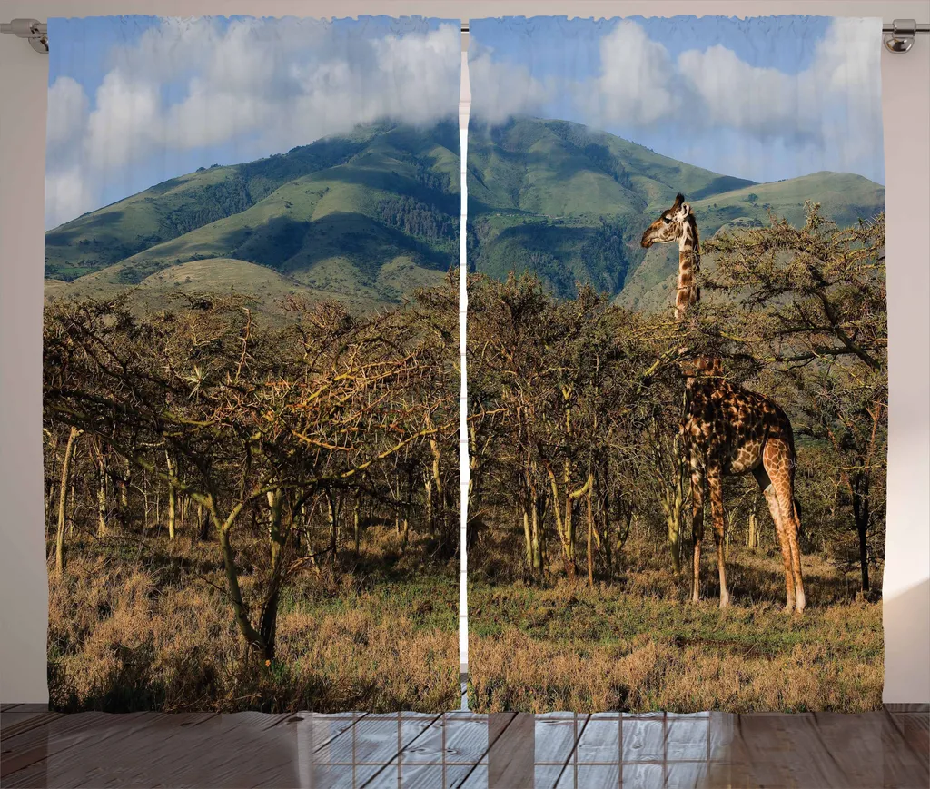 Rideau Occultant Déco Safari Girafe : Changez d'Ambiance 280x225cm Marron