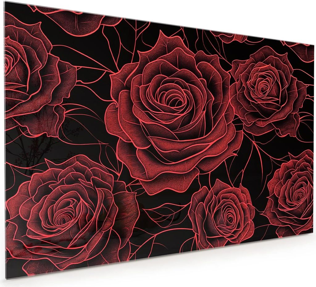 Küchenrückwand Spritzschutz Glas mit Motiv Rosenmuster Schwarz 40 x 40 cm