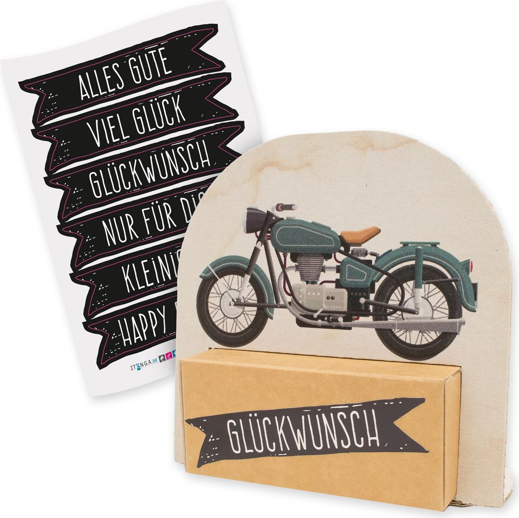 itenga Geldgeschenkverpackung Motorrad Vintage mit Stickerbogen