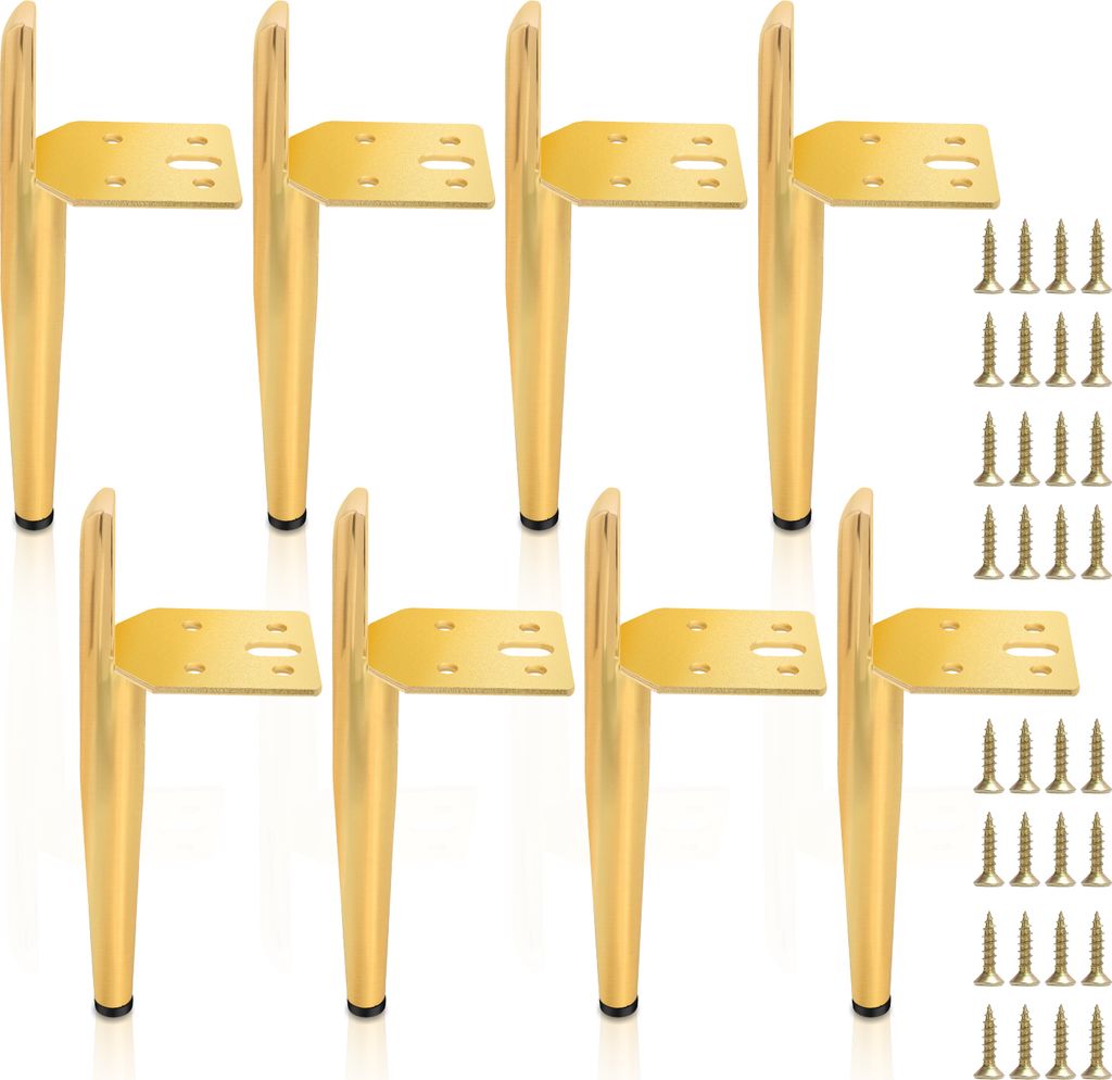 Bettizia 8er Set Möbelfüße Tischbein Set Sofafüße Möbelbeine Bettstützen Sofafüße Schrankfuß Möbelbeine Metall Füße Gold 13cm