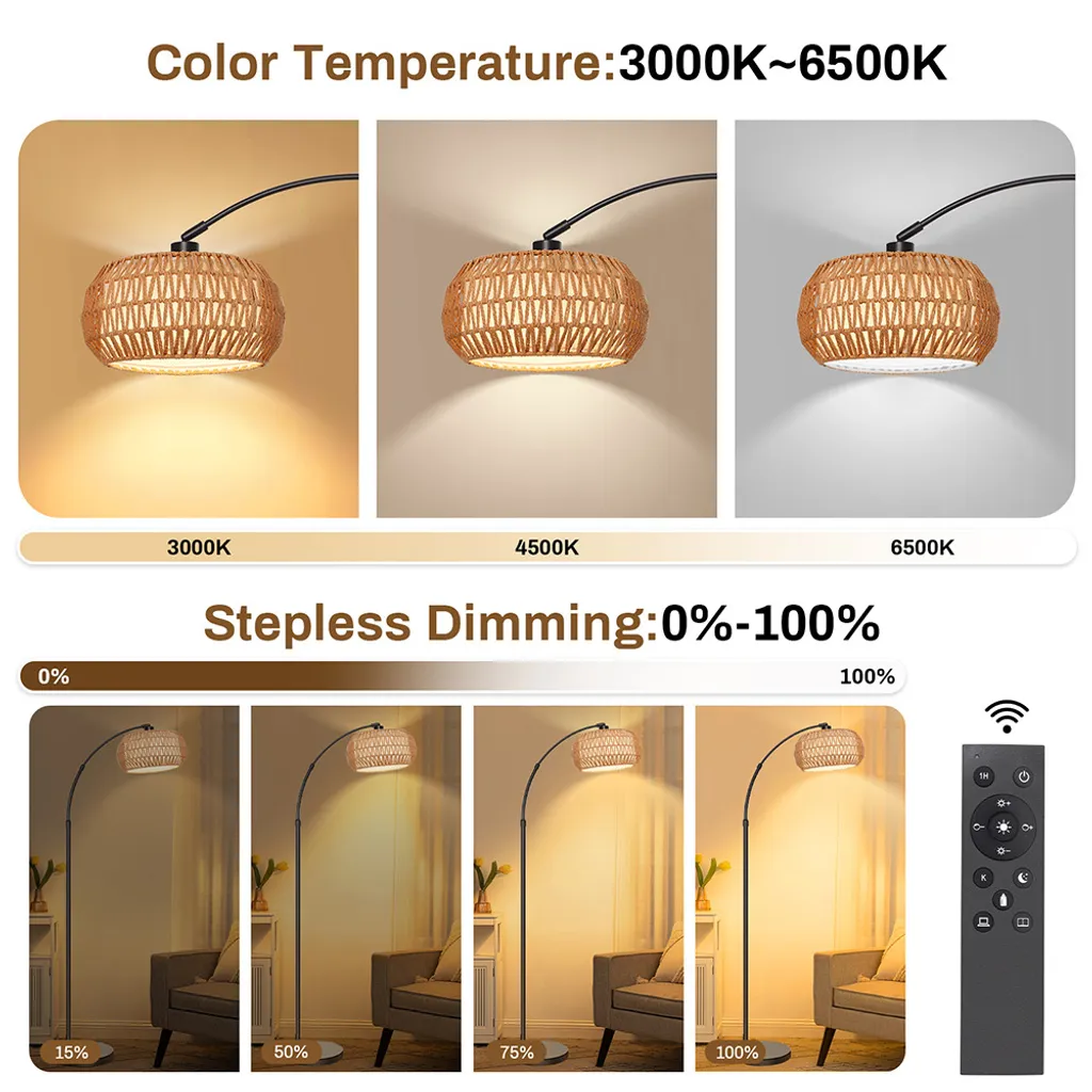 Lampada da Terra Rattan Boho Dimmerabile con App e Telecomando LED - 2