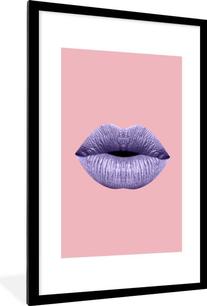 MuchoWow MuchoWow Gerahmtes Poster Lippen - Pastell - Rosa 60x90 cm - Poster mit zchwarzem Bilderrahmen - Dekoration - Wandposter Wohnzimmer - ...
