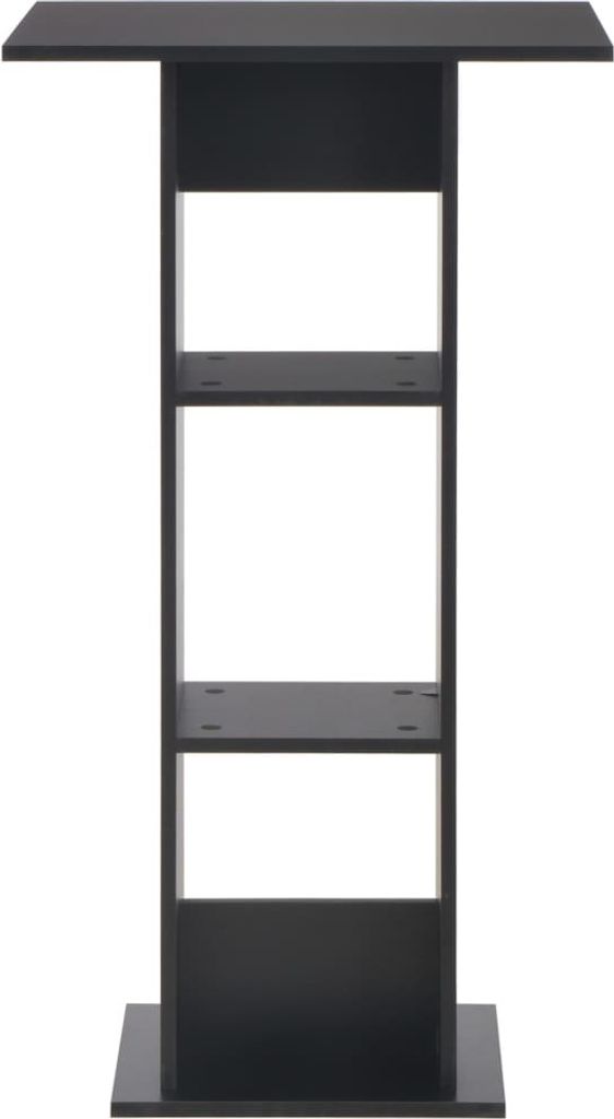 A black bar table with four shelves, shown from the front against a white background.